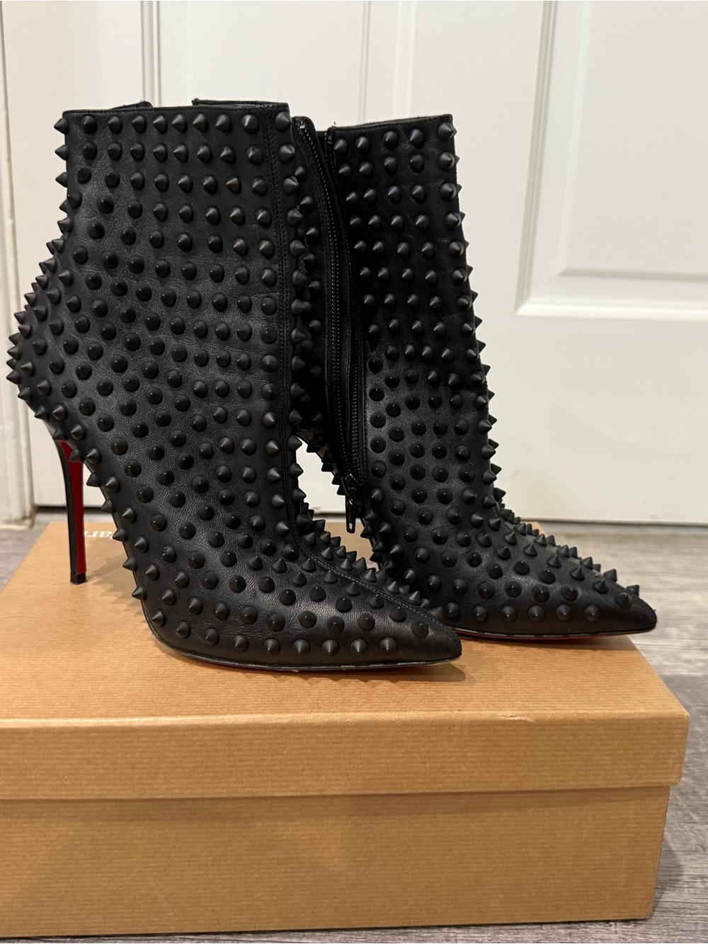 Christian Louboutin Black Studded Pointed-Toe Stiletto Ankle Boots